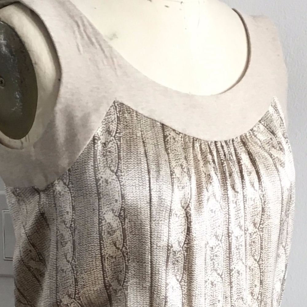 Silk and Jersey Knit Cream Sleeveless Tank Dress